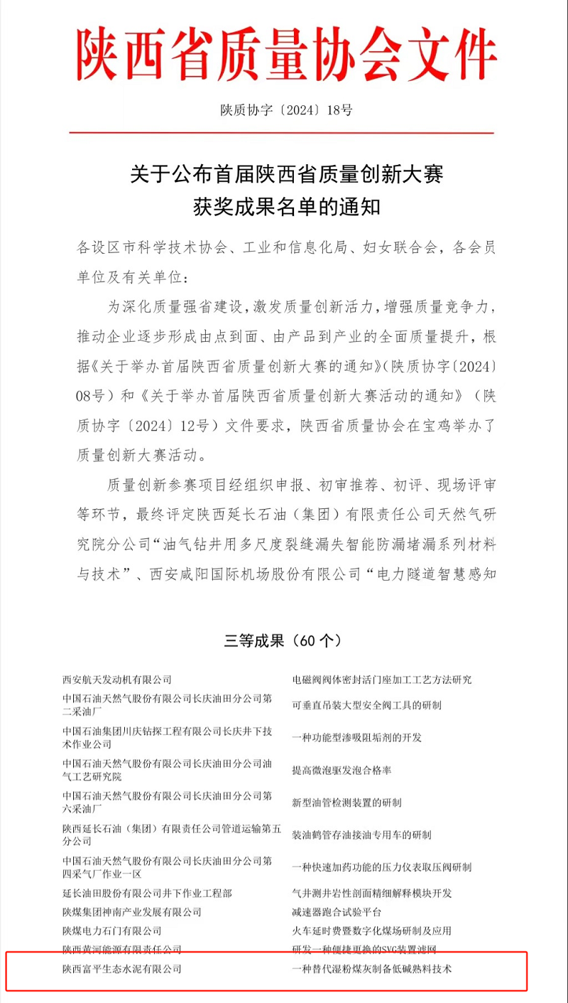 贊！富平公司質(zhì)量管理再獲新獎項
